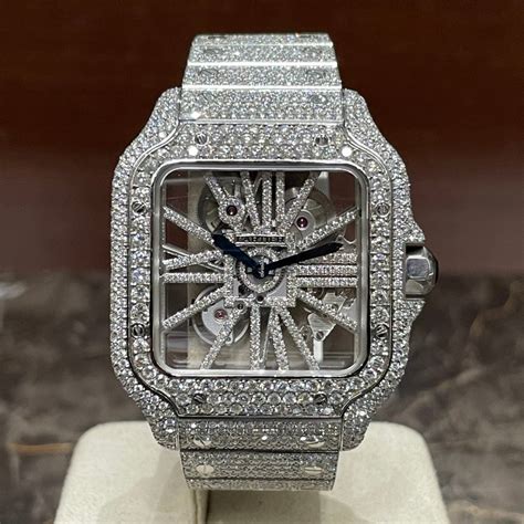 cartier watch iced|cartier skeleton watch black diamond.